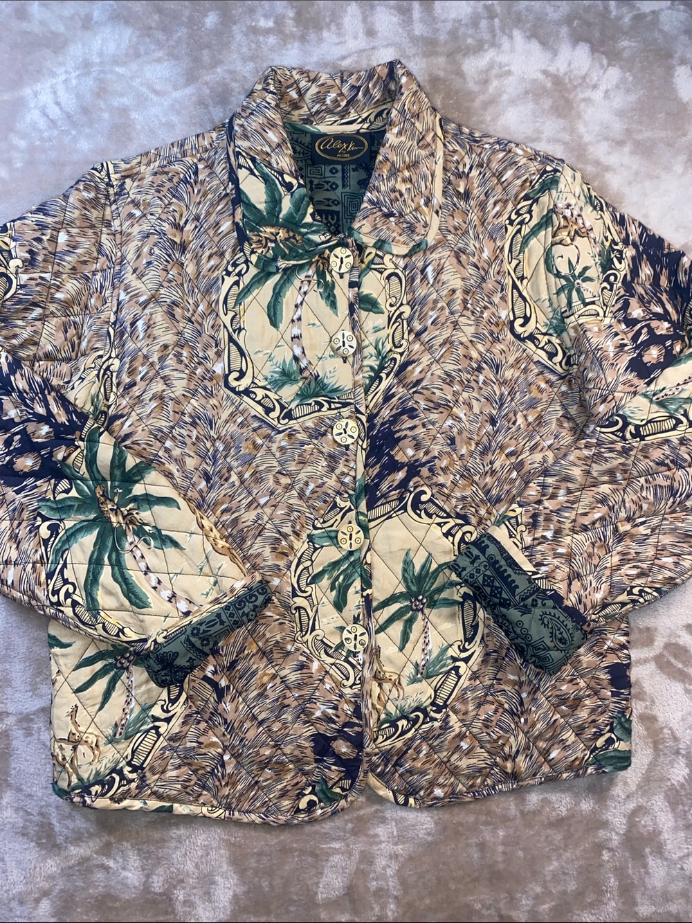 Vintage Quilted Tropical Safari Jacket with wood buttons